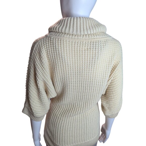 Per Se Casual Luxe Women's Cream Waffle Knit Cowl Neck Wool/Silk Sweater Sz S - Picture 6 of 11